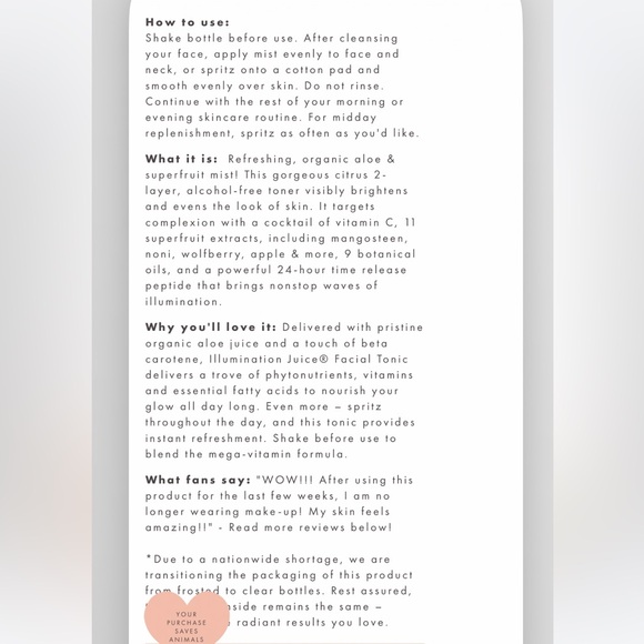 NWOB! Farmhouse Fresh Illumination Juice Facial Tonic - Picture 3 of 8